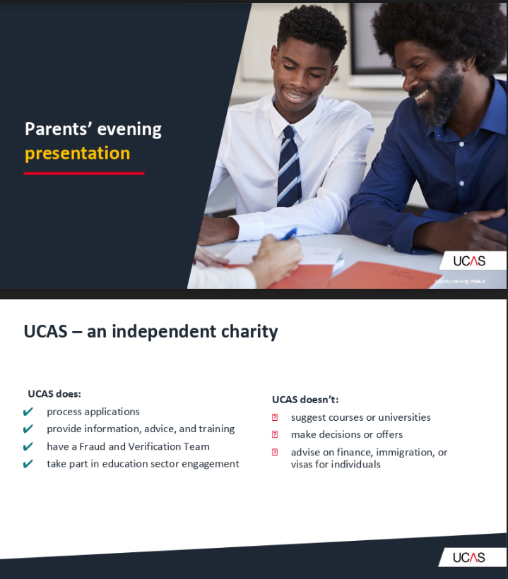 UCAS parent's evening presentation screenshot